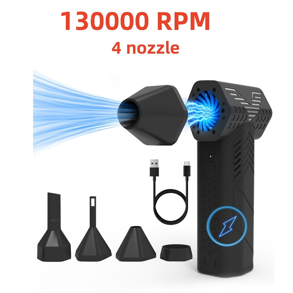 Portable High-Speed Mini Turbo Jet Fan with USB Rechargeable 7500mAh Lithium Battery, 130,000 RPM, ABS Material, Includes Vacuuming Kit, Multiple Nozzles & Cleaning Brushes, Suitable for Home, Office, Car Drying, Indoor & Outdoor Use, Great Gift for Tech