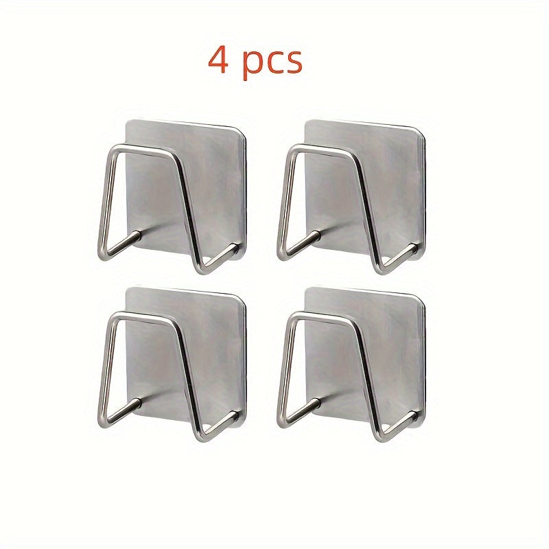 Stainless Steel Sponge Holder Set of 4 - Durable, Waterproof and Rustproof, Wall-Mounted Design for Kitchens, Bedrooms, and Offices - Quick-Dry Drain Rack with Hooks for Kitchen Sink Sponge Storage