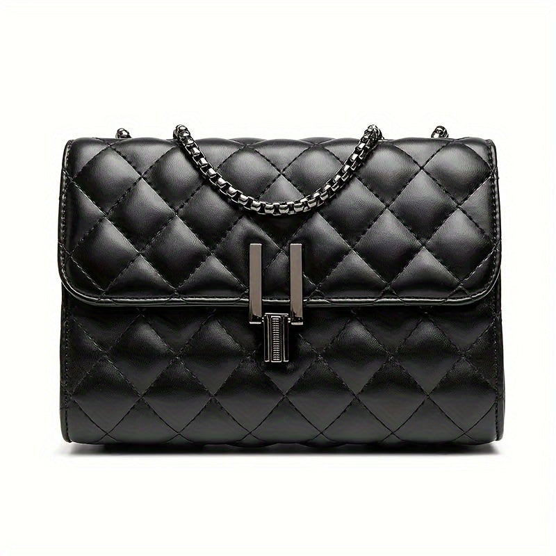 Stylish black crossbody bag with chain strap - trendy faux leather purse for women.