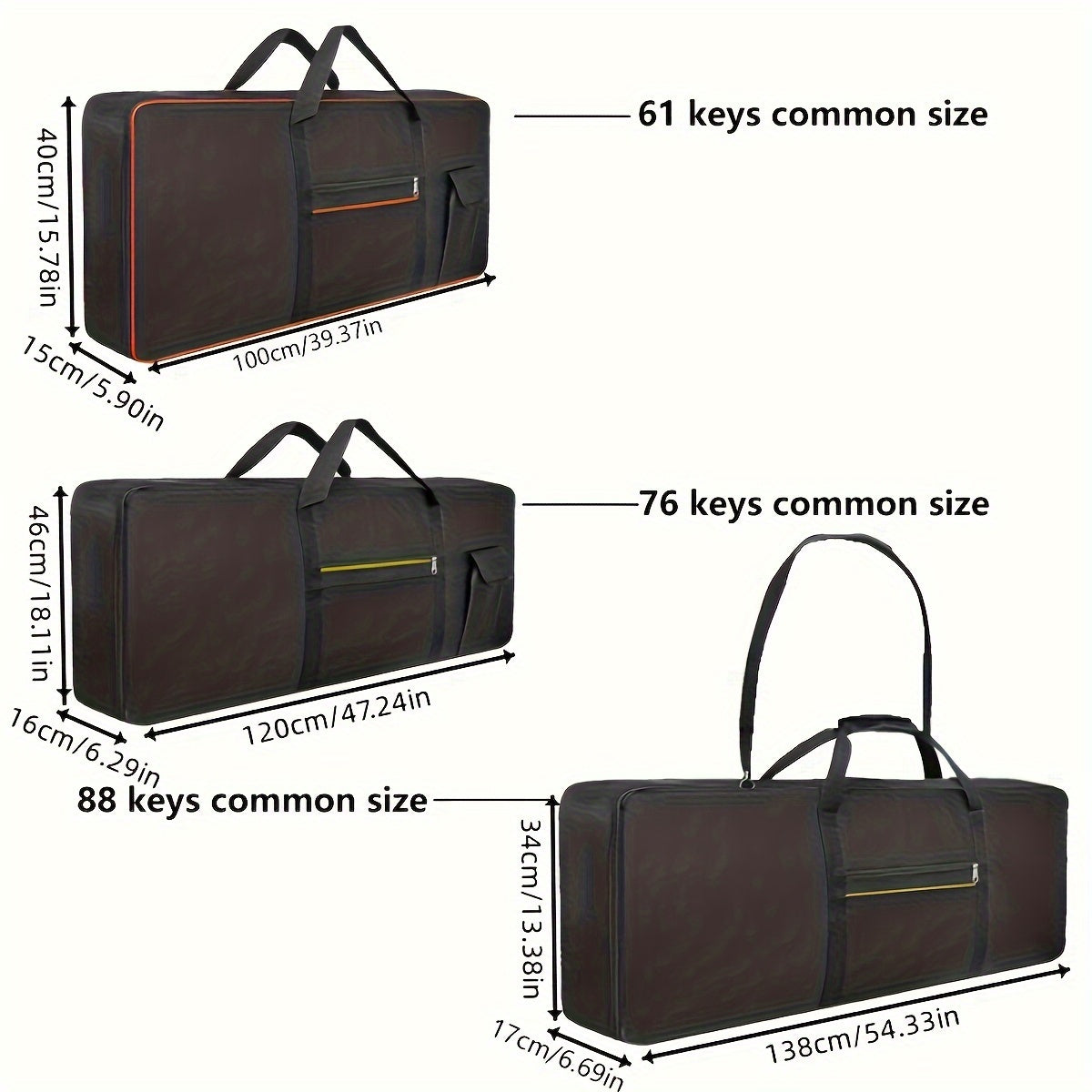 Durable gig bag for 61/76/88 key electric pianos made of Oxford cloth with double shoulder straps, max size 138.0x33.99x16.99cm.