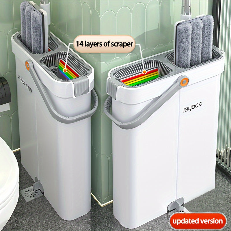 Introducing the Joybos 15.55in/39.5cm Mop and Bucket Set! This convenient set includes a No-Hand-Wash Flat Mop with 3 Washable Microfiber Cloths, perfect for both wet and dry use. Ideal for tiles, wood, marble, and more, this set is versatile and