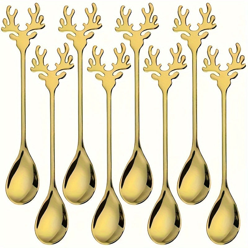 Elk Coffee Spoons - Stainless steel deer head spoon for coffee or dessert, perfect Christmas gift. Great for home, restaurant, or cafe use.