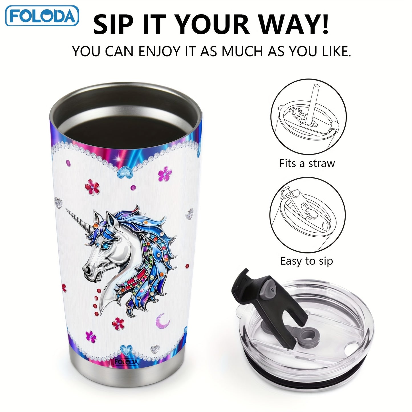 1 dona Unicorn Tumbler, kulgili so'zlar bilan, unicornlarni sevuvchi ayollar va qizlar uchun mukammal sovg'a.