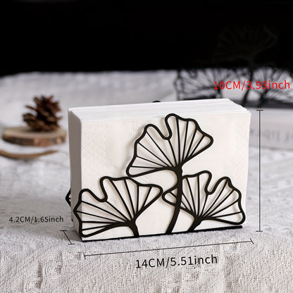 Stylish metal napkin holder with ginkgo leaf design, ideal for dining tables and kitchen decor in restaurants, hotels, and cafes.