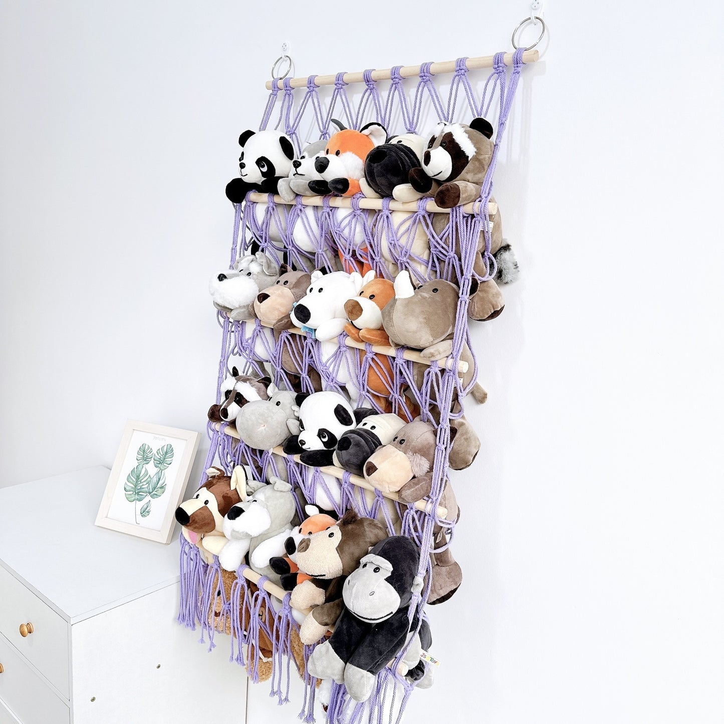 4-Tier Hanging Storage Organizer for Plush Toys & Gifts with Hooks - Ideal for Bedroom & Living Room Wall Decor.