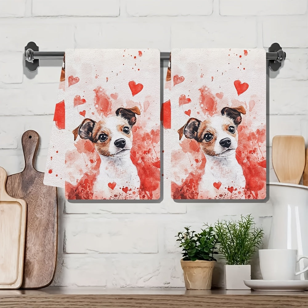 Perfect for pet owners, this set of 2 ultra-soft kitchen towels is ideal for announcing a pregnancy on Valentine's Day. Measuring 40.64x60.96 cm, these highly absorbent dish towels are machine washable and perfect for holiday decoration.