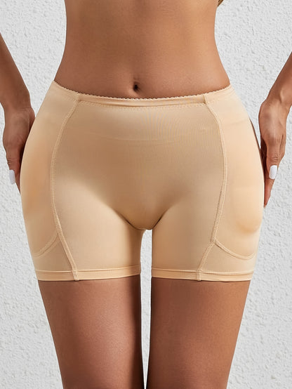 Shapewear shorts for women with padded butt lift, seamless fabric, anti-roll waist trainer, and tummy control.