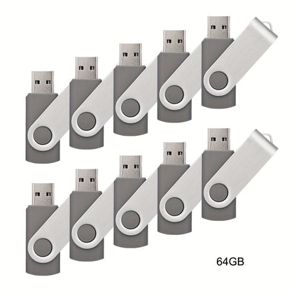 10 piece bulk pack of USB 2.0 Flash Drives in various storage capacities and colors with LED indicator for computers and laptops.