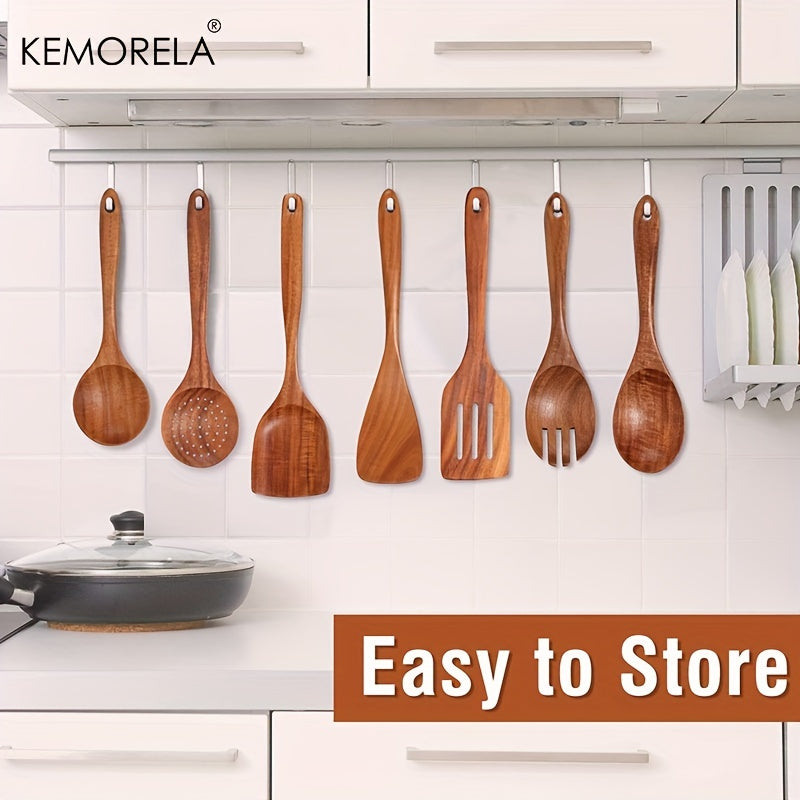 Set of 9 wooden spoons and utensils for cooking, complete with a utensil holder. Made from teak wood, this kitchen utensil set also includes a spoon rest. Perfect for all your cooking needs.