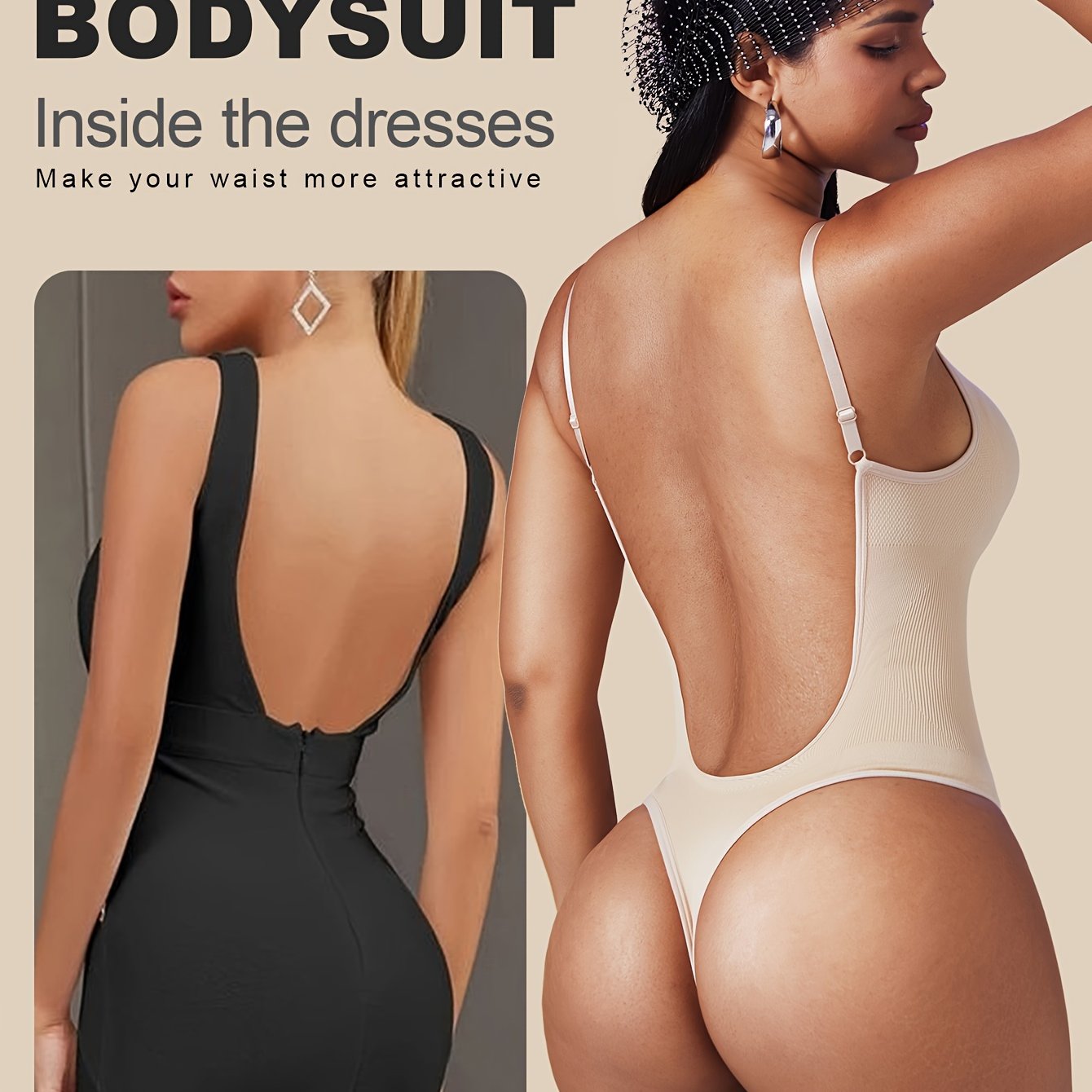 Luviee Backless Bodysuit for women, low support, solid color, hand wash or dry clean.