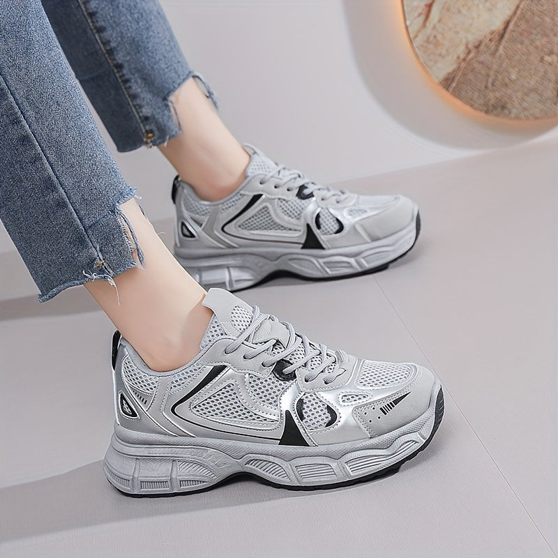 Women's chunky fall fashion sneakers with breathable design, lace-up closure, and rubber sole.