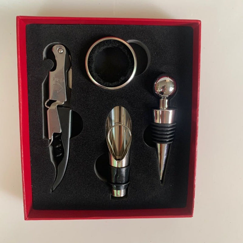 Stainless Steel Manual Corkscrew Set - Includes Seahorse Knife, Pourer, Stopper - No Electricity Required