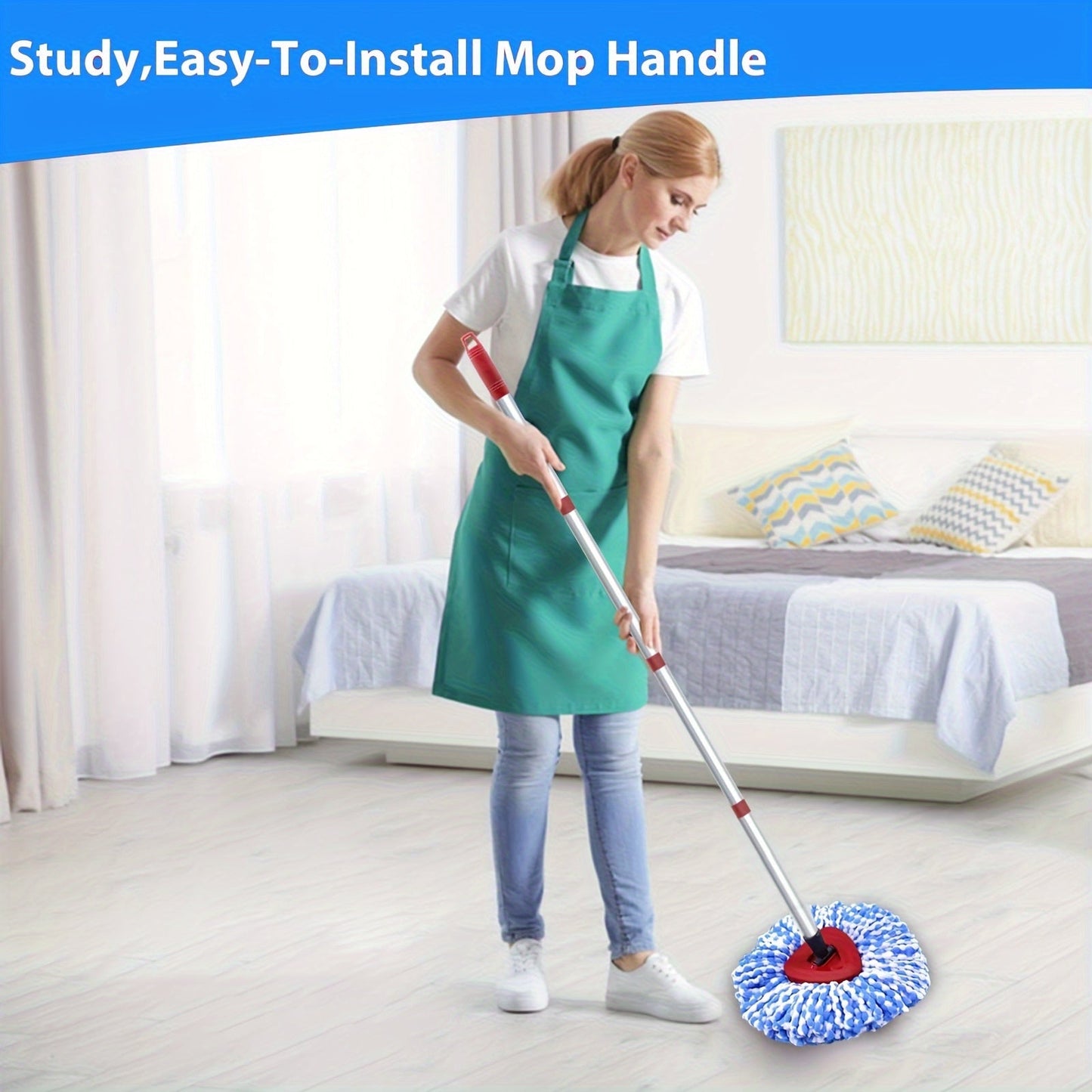 Get the Home Times Microfiber Spin Mop Replacement Heads and Handle Set, perfect for use with O Cedar RinseClean 2 Tank. This combo pack includes 4 refills, an extendable mop stick (76.2-147.32 cm), and a base for a complete cleaning solution.