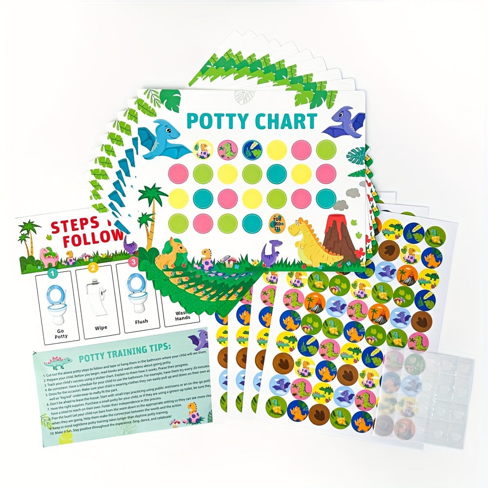 Motivational Toilet Training Set for Toddlers featuring Dinosaur & Unicorn Potty Training Reward Sticker Charts, Includes Reusable Stickers, 10 Charts & 4 Sheets, Ideal for Boys & Girls ages 0-3