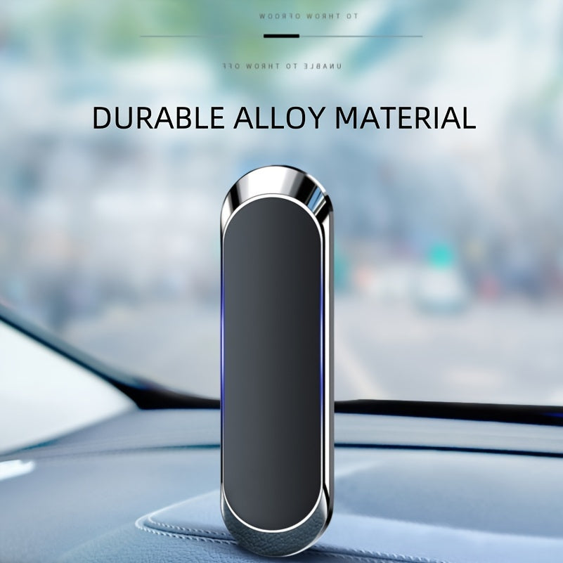 Durable magnetic car phone holder with sleek black aluminum alloy dashboard mount and mini slotted strip design for secure grip.