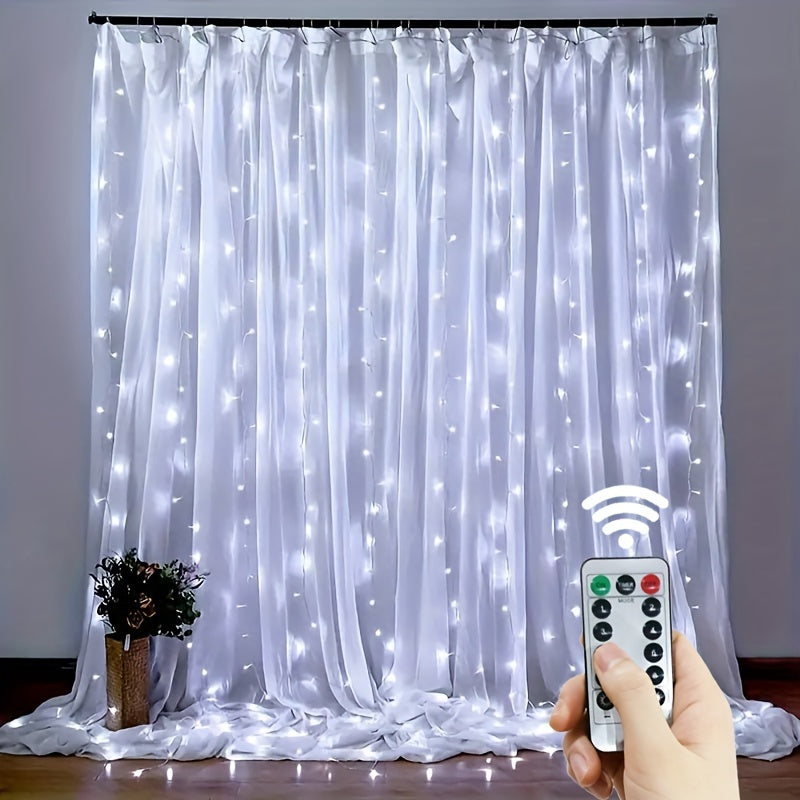 USB-powered LED curtain lights with remote control - ideal for festive occasions like Christmas, weddings, birthdays, and holiday decorations.