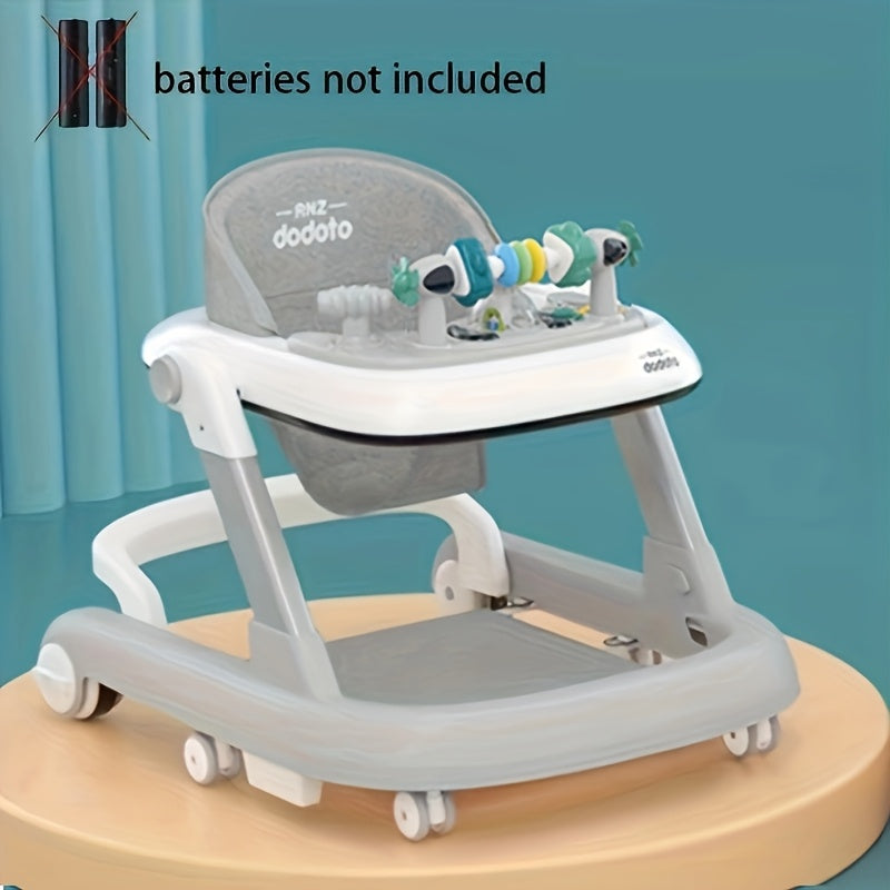 Grey Baby Walker with Adjustable Height, Wheels, Anti-Io Legs, Auxiliary Brake, Multi-Functional Learning Car for 6-18 Months Toddler, Anti-Rollover First Steps Push Toy