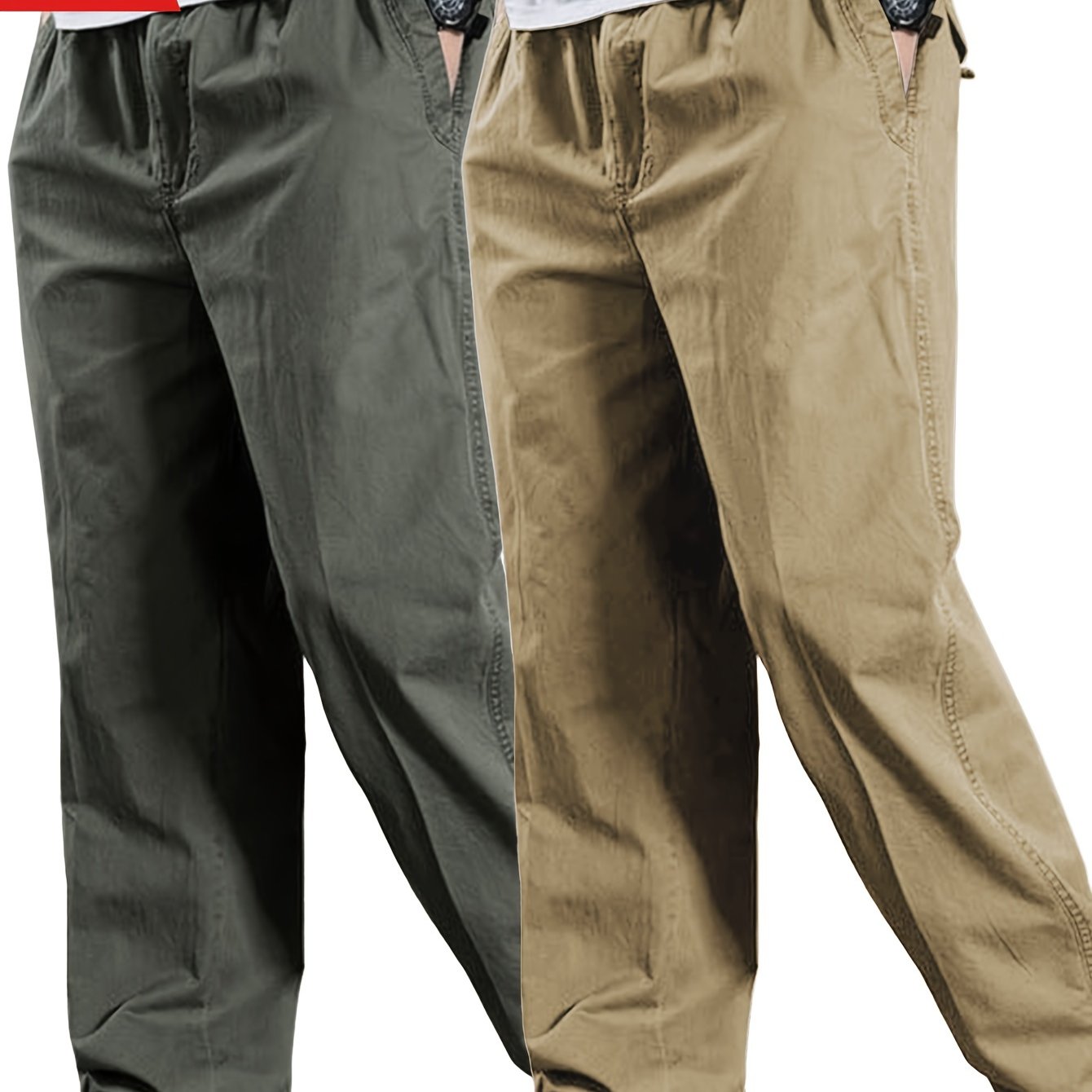 2 pure cotton casual pants for men, solid color, suitable for outdoor wear.