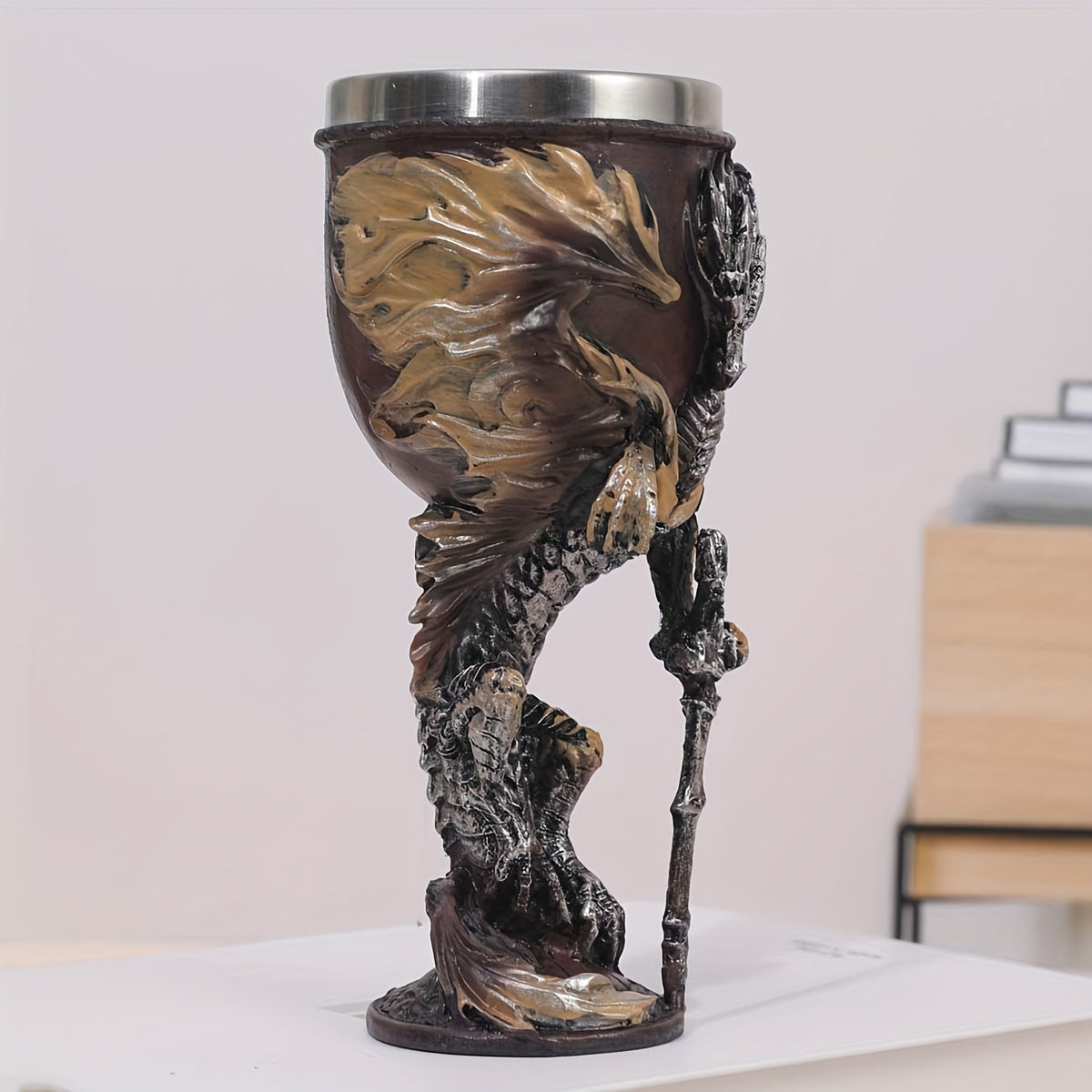 Dragon Sword Goblet - 7oz, Resin & Stainless Steel, Medieval Gothic Style for Various Drinks - Reusable High-Quality Drinkware with Detailed Dragon Design for Home Bars & Fantasy Fans.