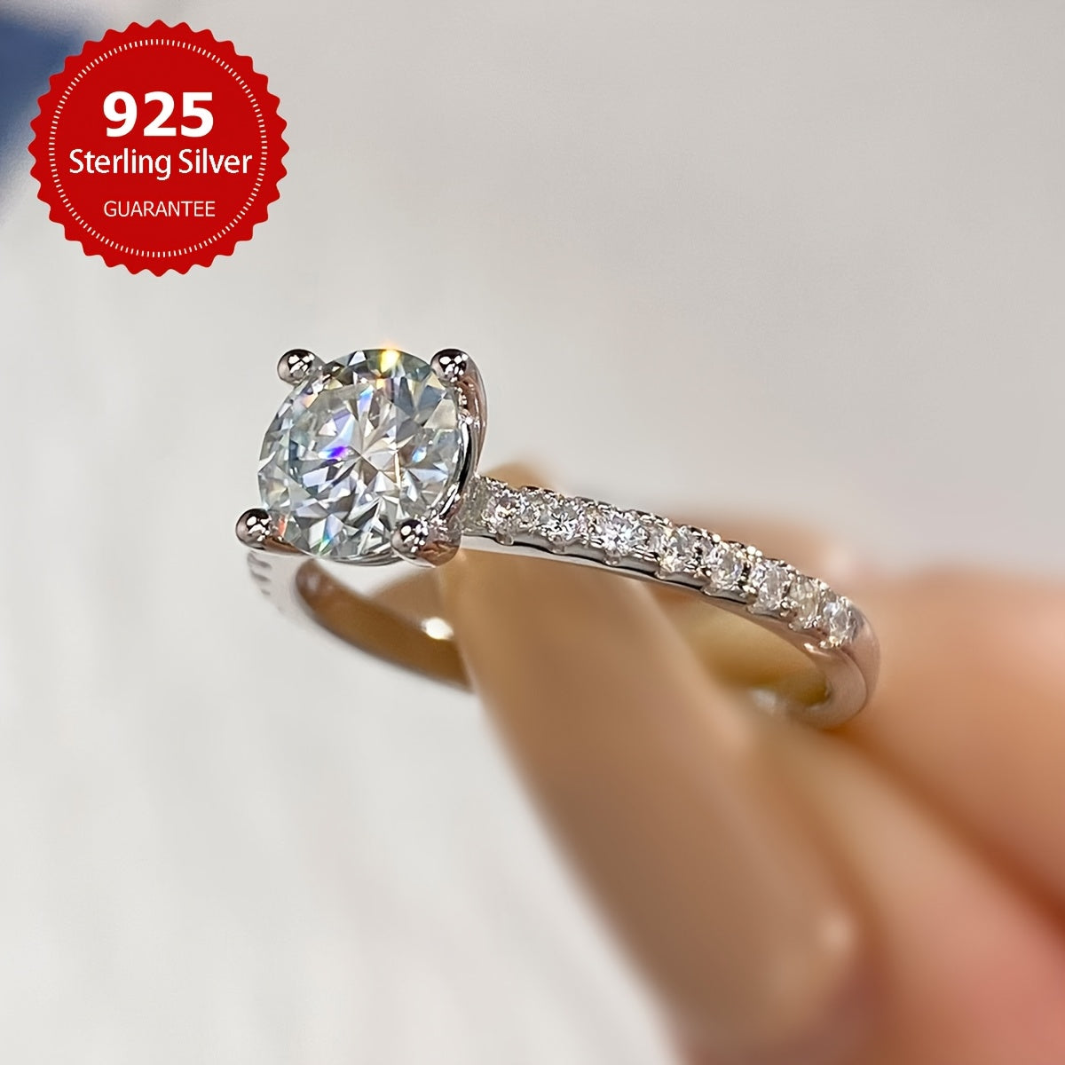 Luxurious Sterling Silver 925 Moissanite Engagement Ring for Women, featuring an elegant design with a 4-Prong Solitaire Wedding Band. This Noble Bridal Jewelry Gift is perfect for Valentine's Day and is suitable for any season.