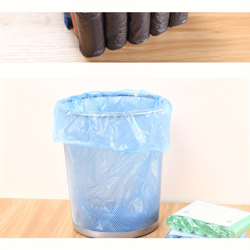 100 colorful disposable trash bags in 5 rolls for home, office, kitchen, bedroom, and bathroom cleaning.