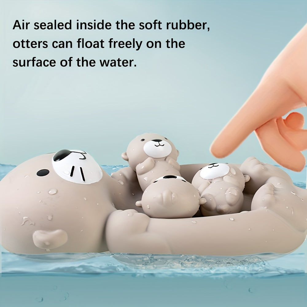 Silicone Otter Family Bath Toy Set, Non-Slip Stacking Water Play Set, Suitable for Ages 0-3, Includes 1 Mother Otter and 3 Baby Otters, Safe for Infants and Toddlers.