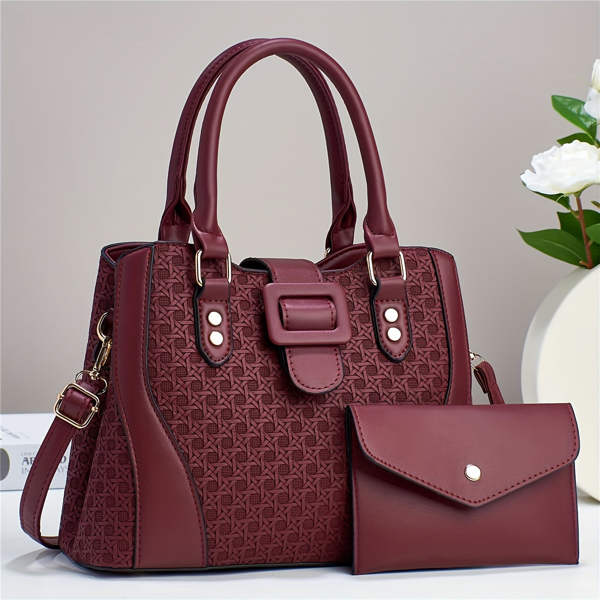 New Two-Piece Set Fashion Handbag for Women with Woven Design, High Appearance Level, and Large Capacity