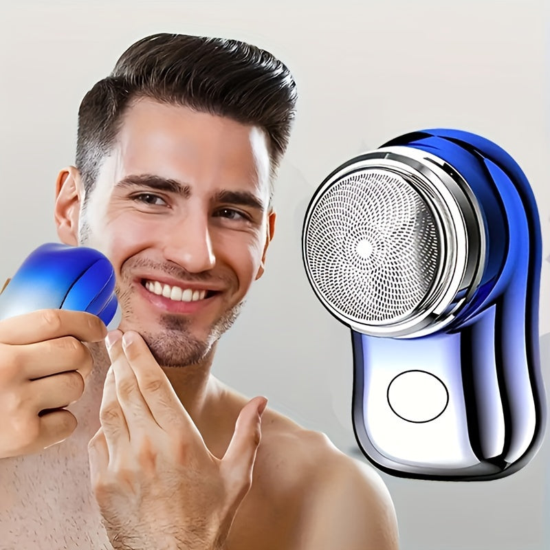 Compact, portable men's electric shaver with USB rechargeable, long-lasting battery and fast charge. Residue-free and perfect gift for him.