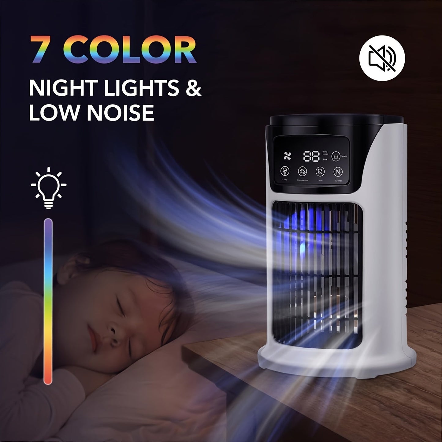 Essential Office and Household 3-in-1 USB Portable Air Conditioner with Humidifier, Atmosphere Light, and Fan Functions