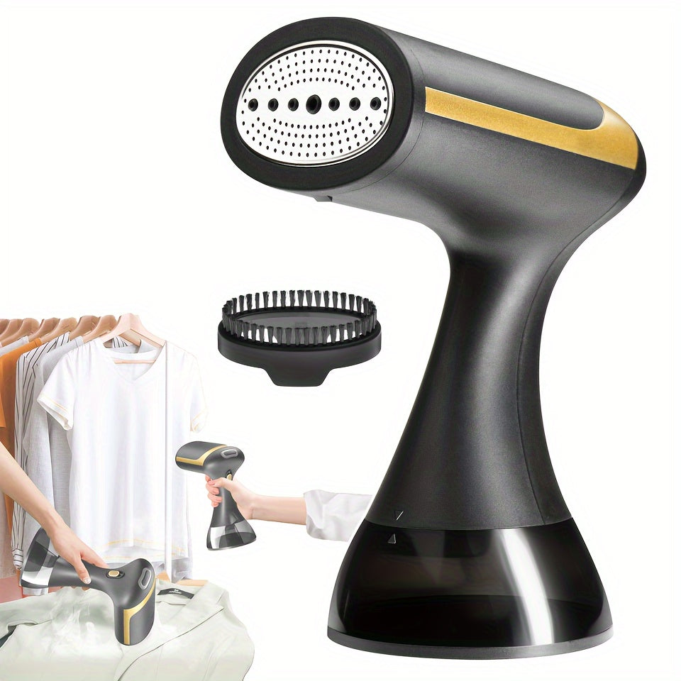 Compact handheld garment steamer with detachable water tank, ideal for home and travel use.