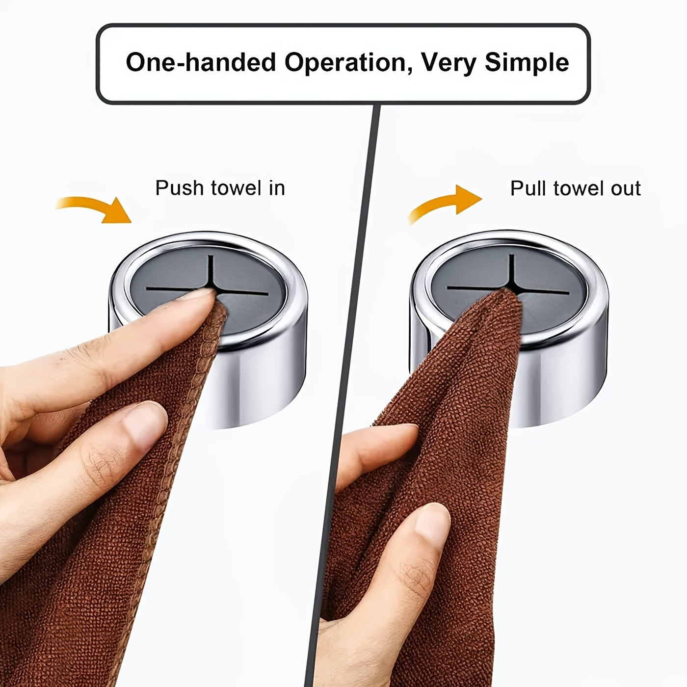 Two round self-adhesive towel hooks for bathroom, hand and dish towels, no drilling needed.