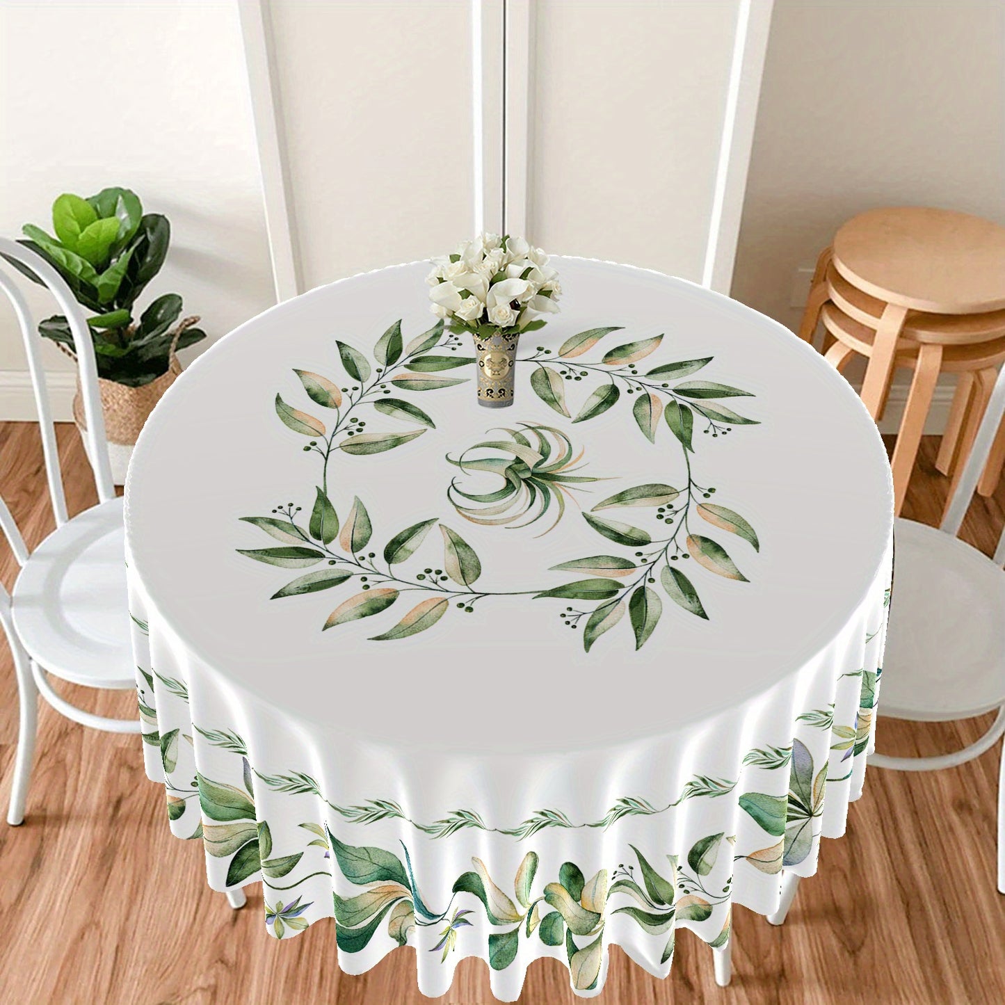 1pc Bright Large Flower Pattern Round Table Cloth for Dining and Decor