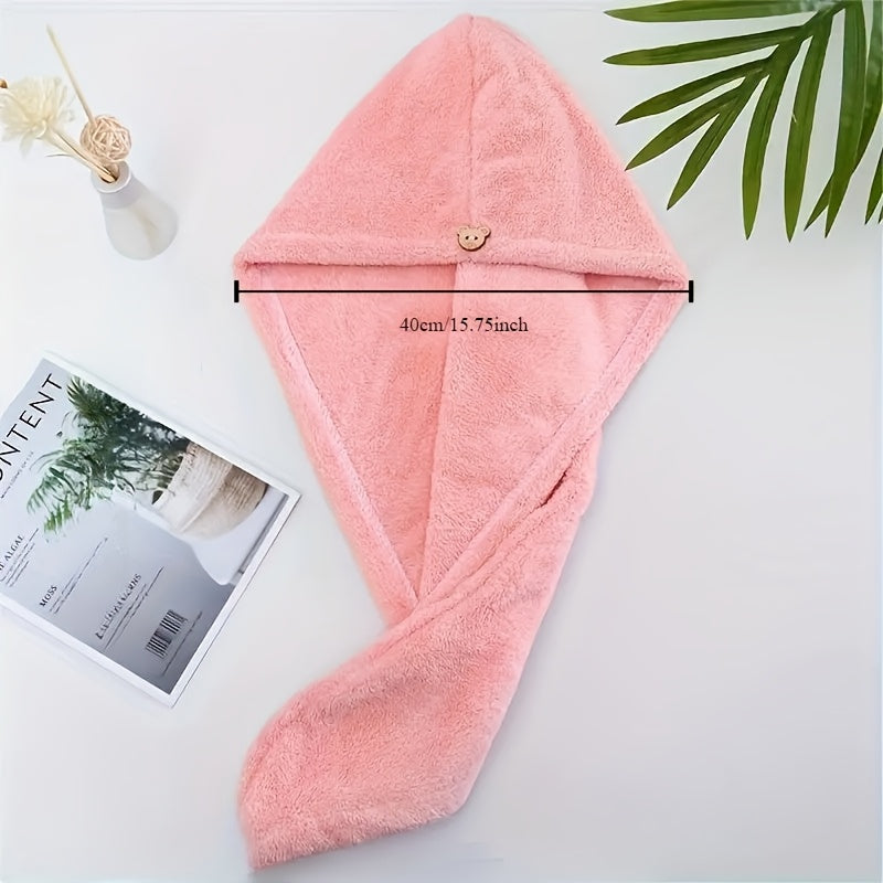 Tropical style microfiber hair towel wrap with monogram, quick dry, super absorbent, 100% polyester, woven plaid design, button detail, 5gsm.