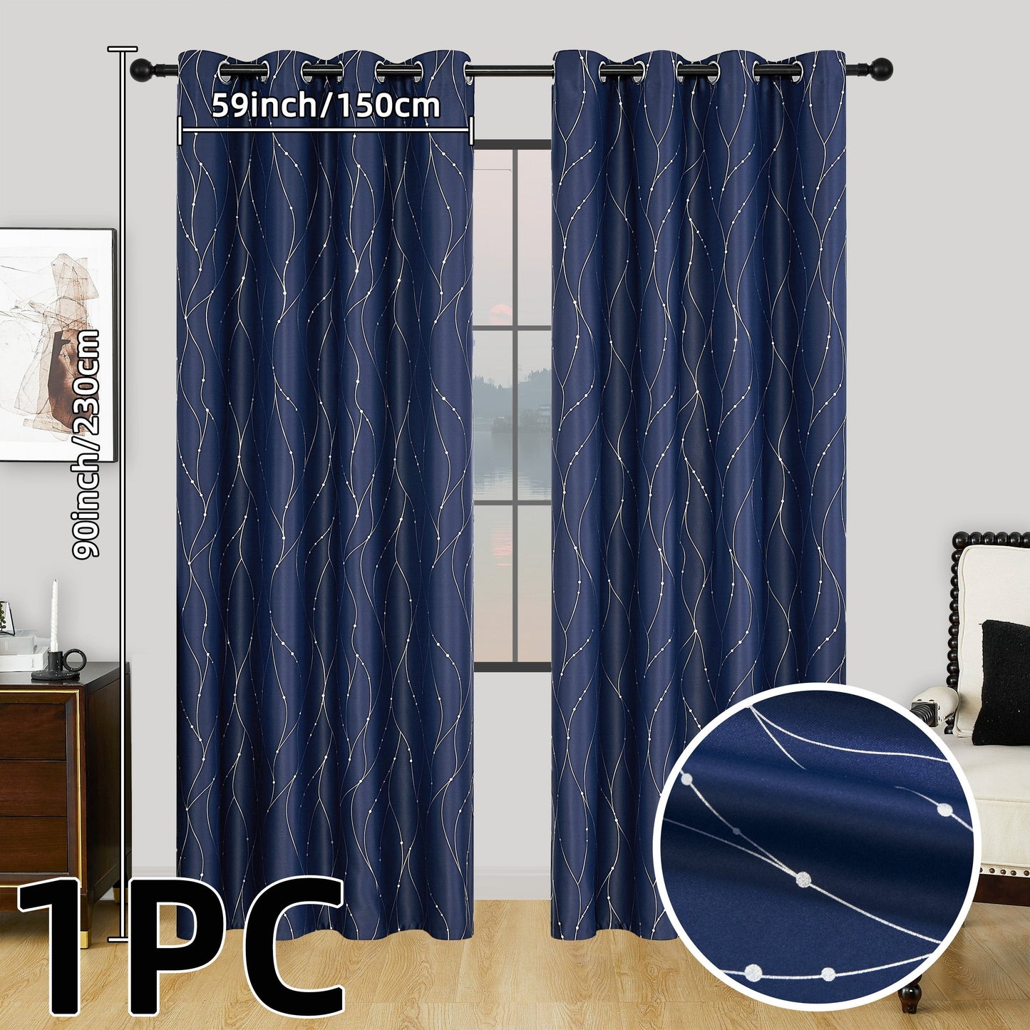 1 piece of geometric pattern curtain with heat insulating properties, featuring an oil print design for blackout purposes. This curtain has grommet top details and is suitable for home decor in the bedroom, living room, office, and study room.