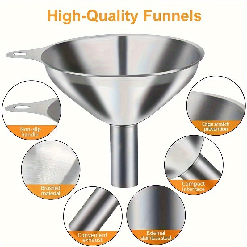 Set of 3 Multi-Purpose Funnels - Constructed from Stainless Steel with Heat Resistance, Ideal for Pouring and Measuring Various Liquids such as Milk, Wine, Oil, Juice, Honey, and Sauces - Must-Have Kitchen Tools for Every Day Cooking and Baking