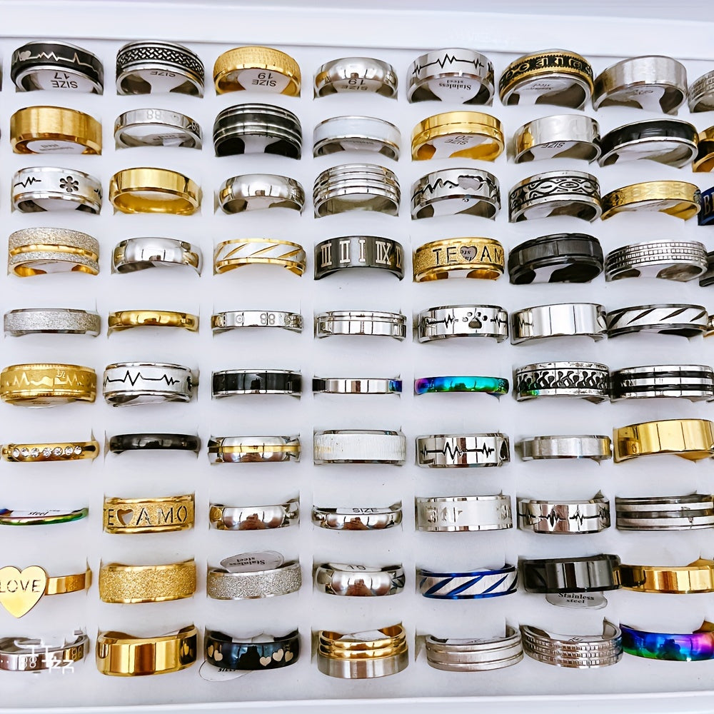 A set of 20 fashion rings made of stainless steel in various styles for mixing and matching. Suitable for both men and women, each blind bag contains rings of uncertain styles and sizes.