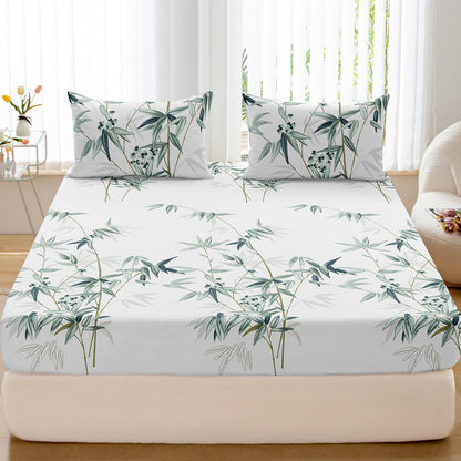 Set of 3 Plant Printed Fitted Sheets - Luxuriously Soft and Breathable Bedding for Bedroom and Guest Room, including 1 Fitted Sheet and 2 Pillowcases.