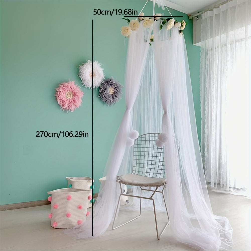 Introducing the new Children's Tent with Rose Garland Mesh Baby Mosquito Net, perfect for hanging as a decoration over a bed. This windproof and anti-mosquito dome tent is ideal for children's room decorations and makes a great Halloween or Christmas