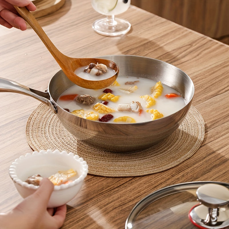 Stainless Steel Frying Pan Set in Three Sizes (24.13cm, 25.91cm, 27.94cm) - Strong and Long-Lasting Triple-Layer Construction with Heat-Resistant Handle & Shatterproof Glass Lid - Ideal for Use on Any Stovetop