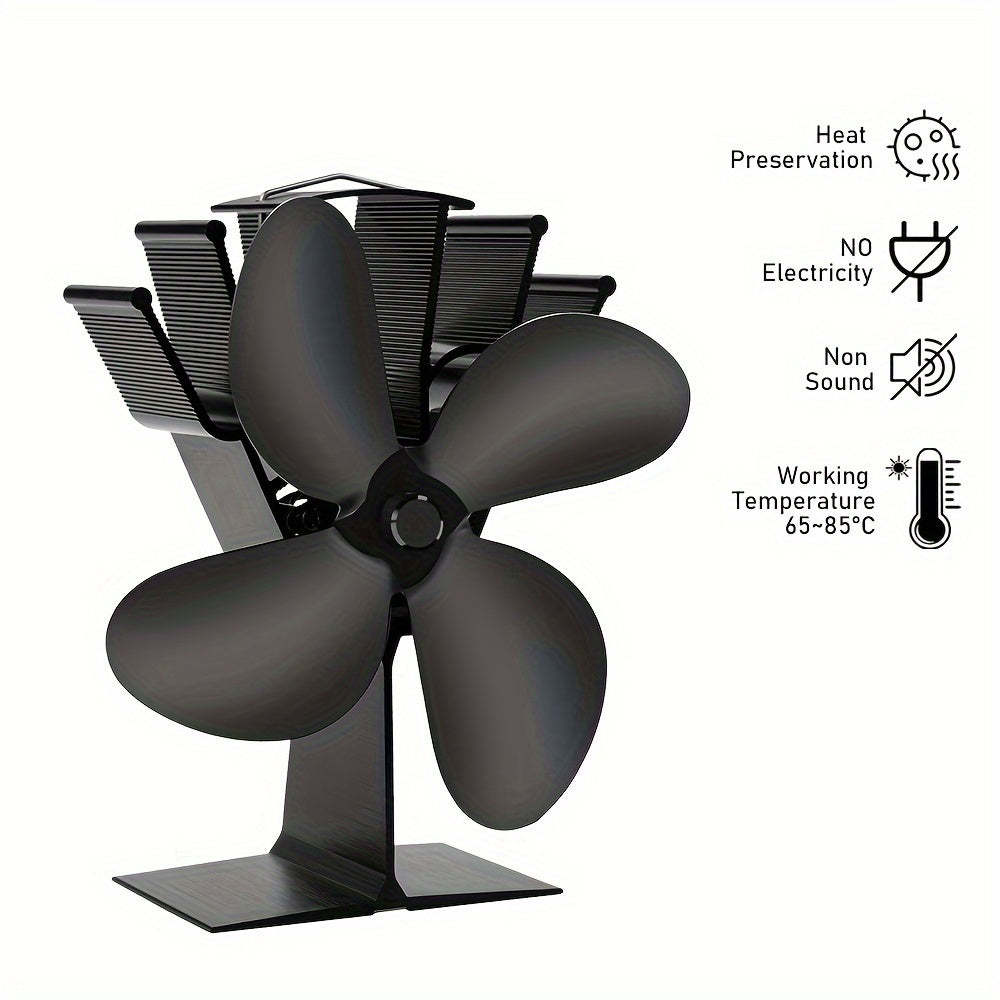 Get the EcoPulse 4-Blade Aluminum Heat Powered Fireplace Fan for Wood Stove - No Electricity Required, operates quietly, distributes heat efficiently, and comes with various components for easy portability.