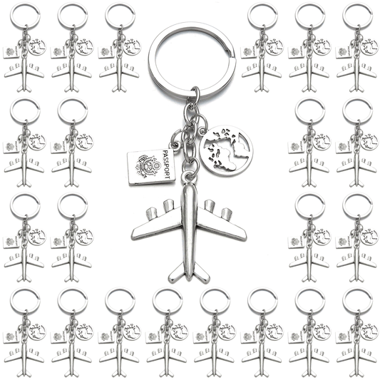 Collection of 20 Earth-themed Airplane Keychains, featuring Pilot design, Travel Airplane Pendant, and Traveler Keychain - Perfect for Travel Enthusiasts!