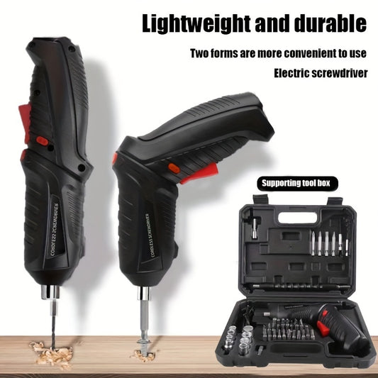 1pc Cordless Electric Screwdriver Set with adjustable form, high torque, long-lasting 1300mAh rechargeable lithium battery, and various accessories. Perfect for DIY enthusiasts and