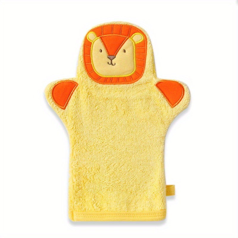 Set of Kids' Cartoon Bath Gloves, Children's Bath Towel with Animal Embroidery, Soft Rubbing Towel Shape