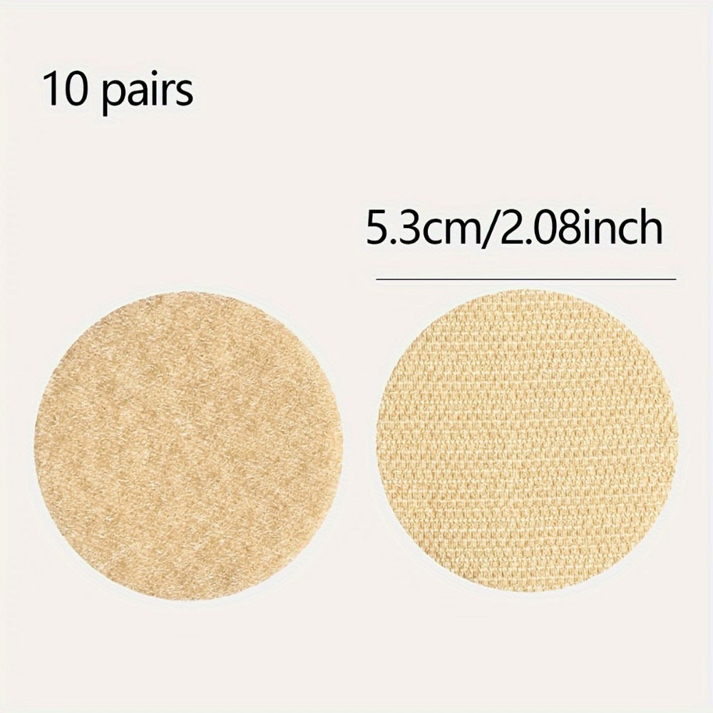 20 pieces or 10 pairs of adhesive back sofa sticker holders, each measuring 5cm (2 inches) in diameter. Ideal for home, DIY projects, and handicrafts, featuring strong fixing fabric fasteners with a back tape strip for easy attachment.