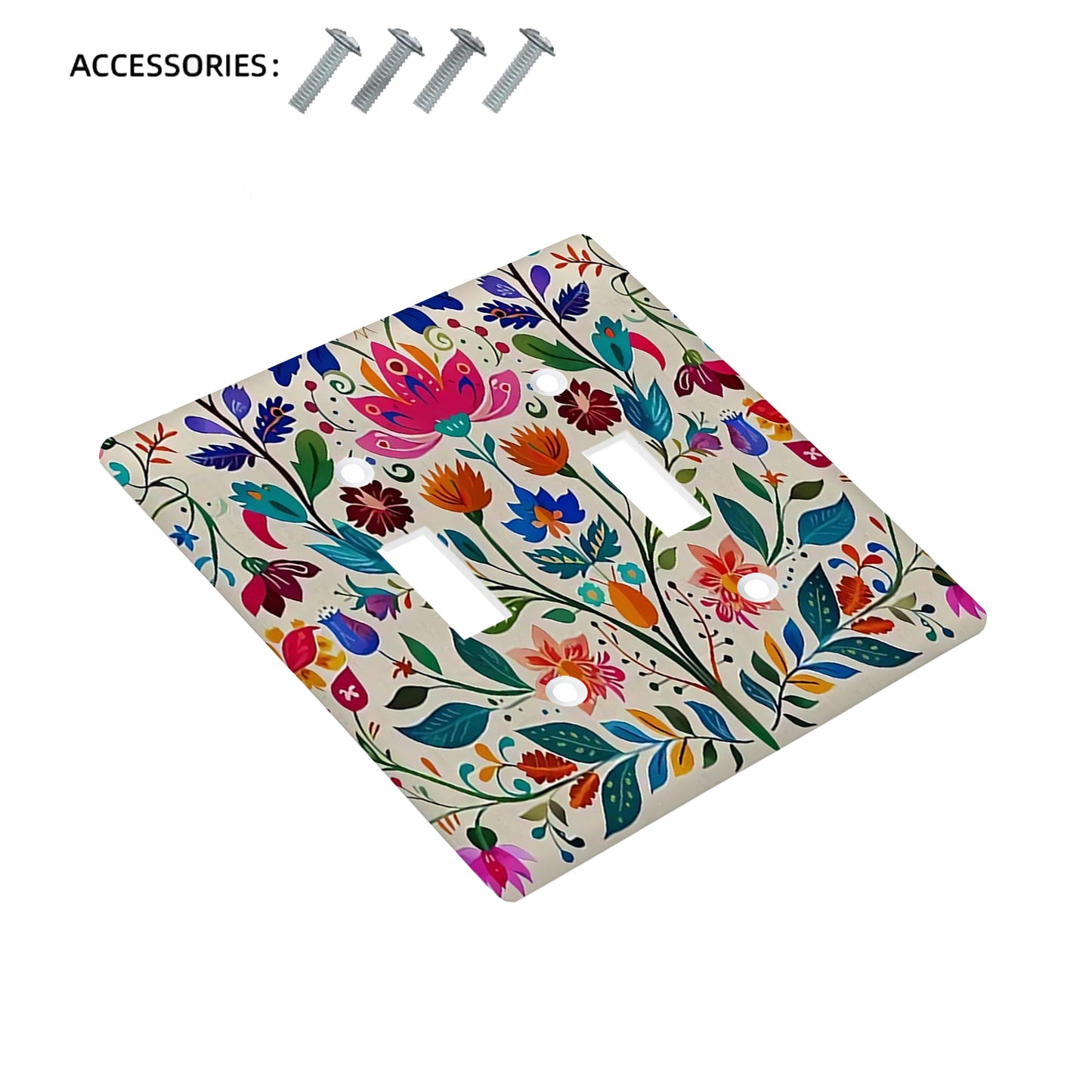 Vibrant Mexican folk art light switch plate cover, easy to clean, no battery required, suitable for single or double gang electrical outlets in kitchen and bedroom.