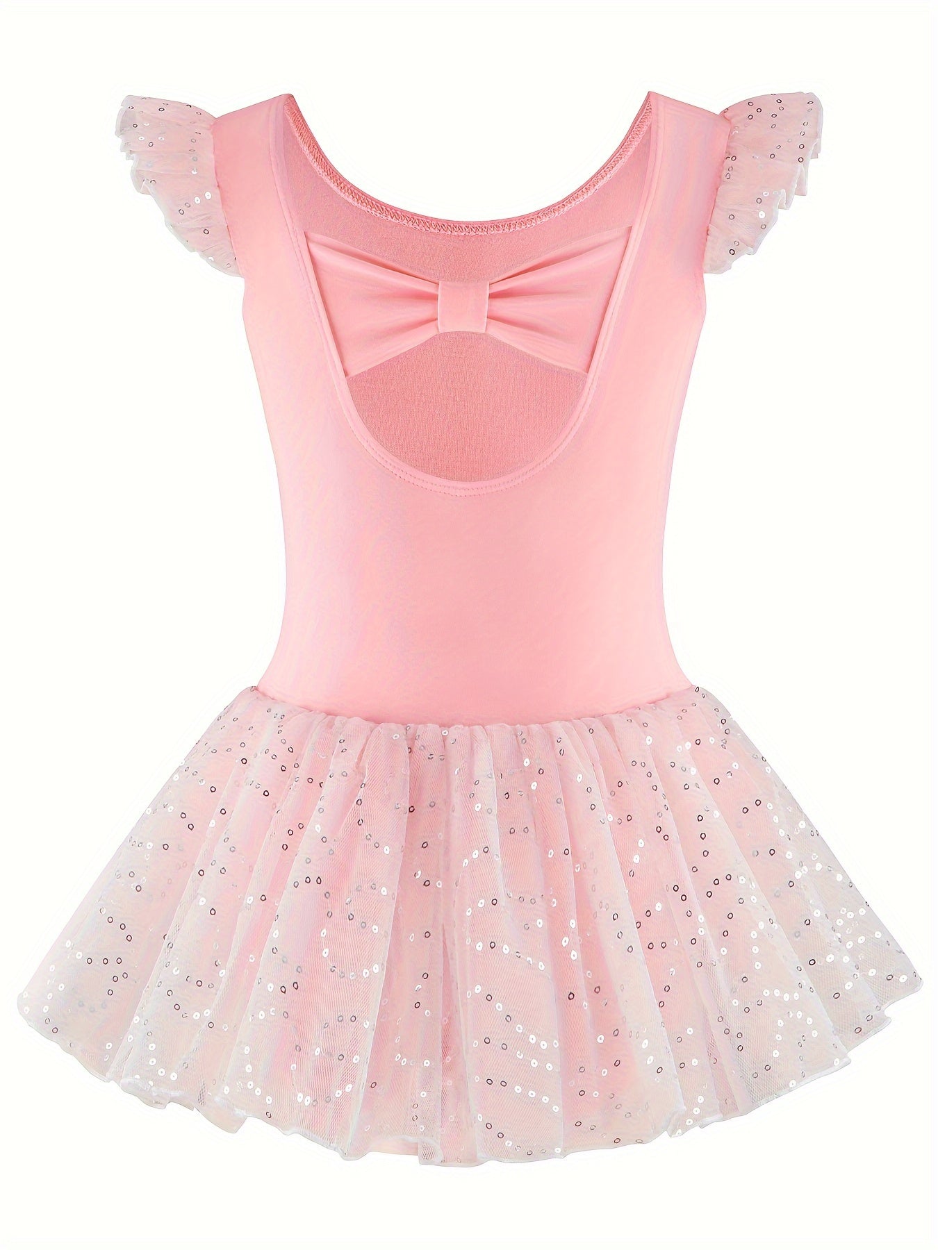 Cute pink sequin ballet leotard with tulle skirt, perfect for gymnastics and outdoor practice.