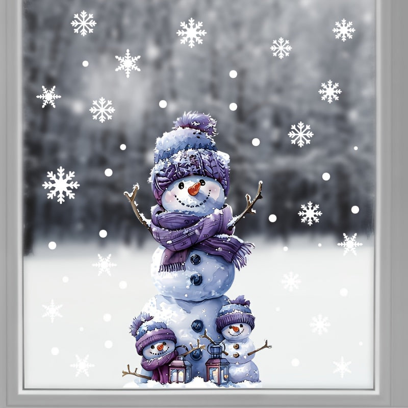 One adorable Snowman Christmas Window Cling - Double-Sided, Reusable PVC Static Decal for Festive Home and Office Decoration