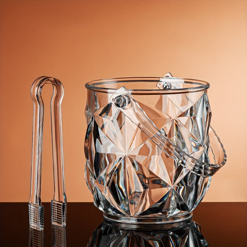 1 piece transparent plastic ice bucket with handle, ice pliers, and beverage tub for parties and drinks, ideal for cocktail bars.