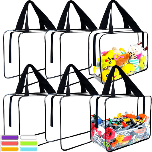 Clear PVC Toy Storage Bags with Zipper, 6-Pack - Large Size, Waterproof, Reusable Travel Organizers for Puzzle Pieces, Building Blocks, Crafts, and Books. Ideal for Unfinished Projects, Weather-Resistant, Spacious with Over 3.2 Cubic Feet Capacity and