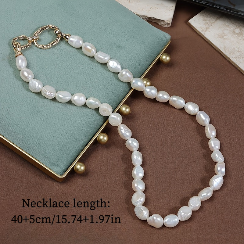 Vintage-Inspired Chic Collarbone Chain with Baroque Fishtail Design - Elegant Freshwater Pearl Necklace, Sterling Silver Clasp, Perfect for Spring Season, Ideal for Women